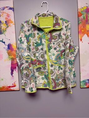 Lg Tabi branded Reversible Green and Yellow Utility Jacket with Stand-Up Collar